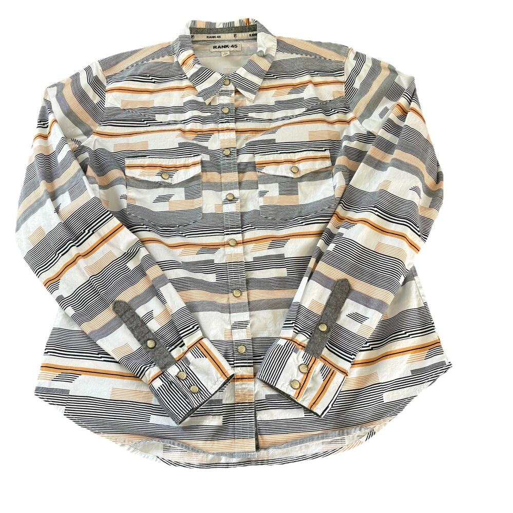 Set of 2 Rank 45 Women’s Size Large Pearl Snap Western Shirts Aztec Blue Cowgirl - Picture 10 of 14